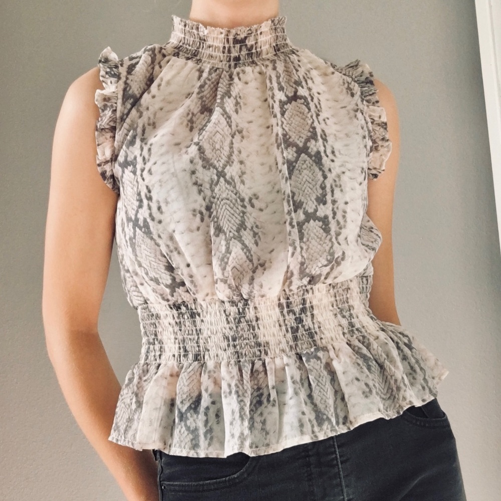 Japna Rattlesnake Print Mockneck Sleeveless Top